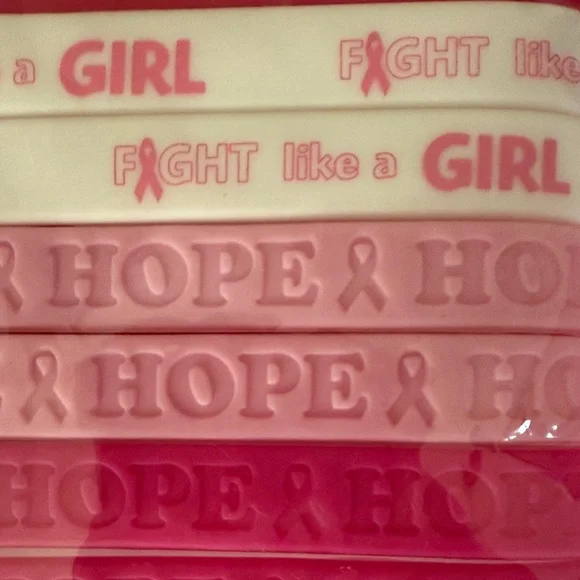Hope & Fight Breast Cancer Awareness Bracelets - Pink and White -  set of two - Picture 4 of 4